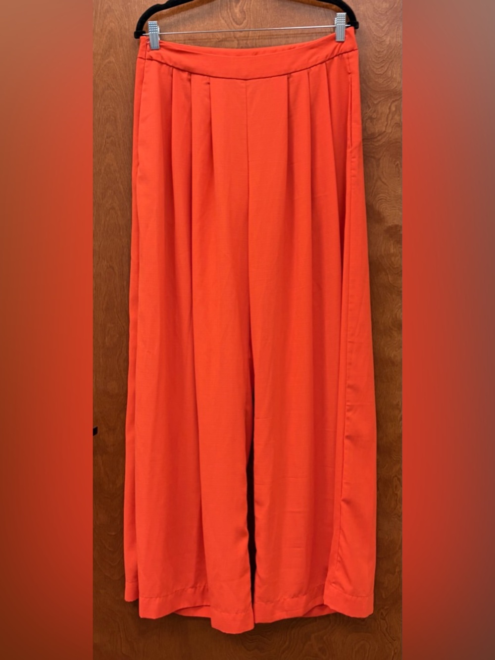 Vibrant orange wide leg palazzo pleated pants high waist side zipper large SHEIN